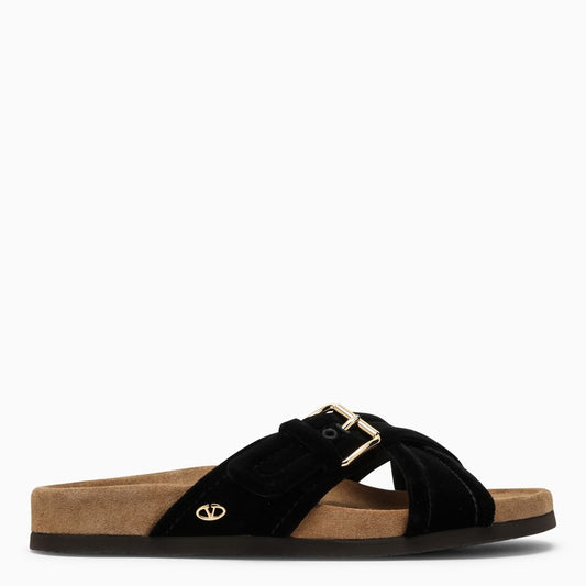 Fussfriend black velvet slide sandal
