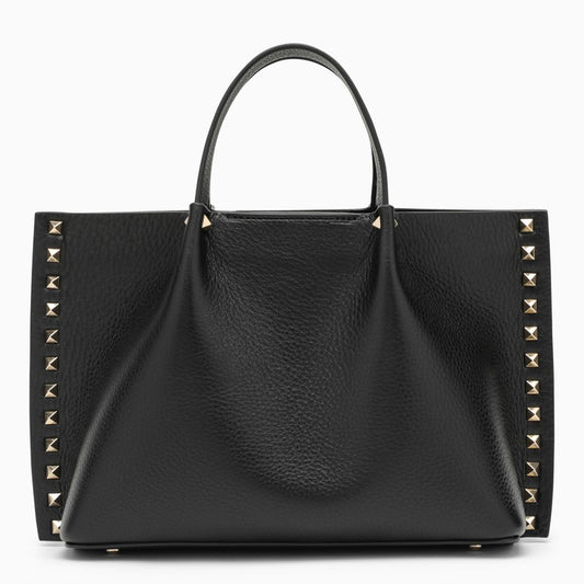 Black Rockstud handbag in garnet calfskin