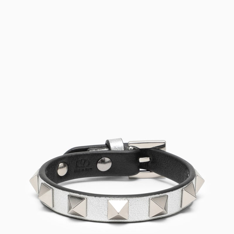 Bijoux Rockstud silver leather bracelet