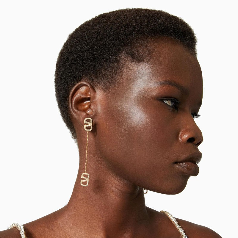 VLogo Signature gold pendant earrings with rhinestones