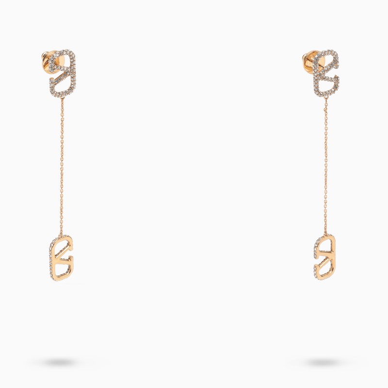 VLogo Signature gold pendant earrings with rhinestones