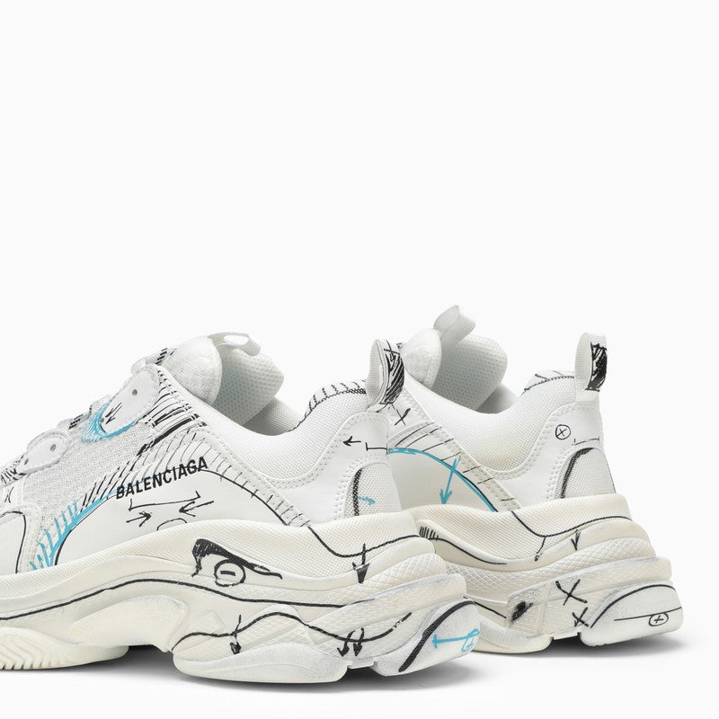 White Triple S sneakers with sketches
