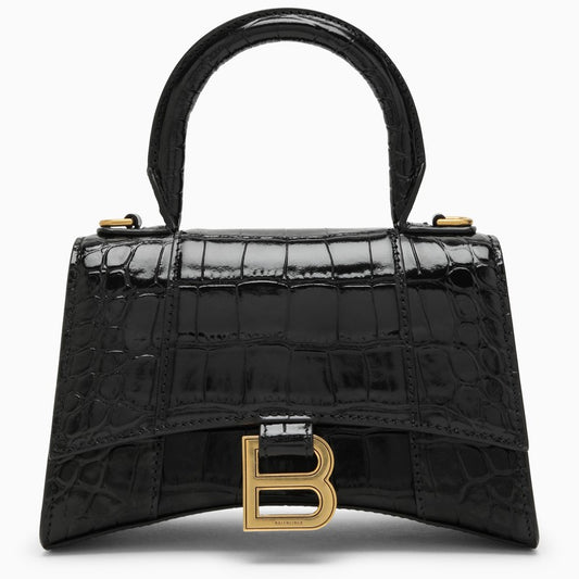 Black coco-print leather Hourglass XS bag