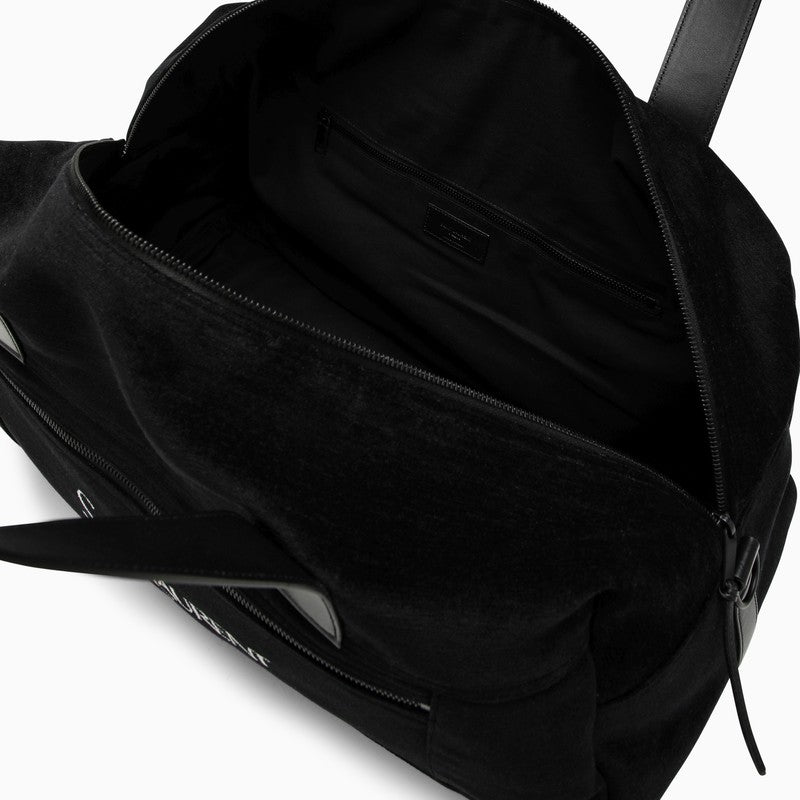 Black duffle bag with logo