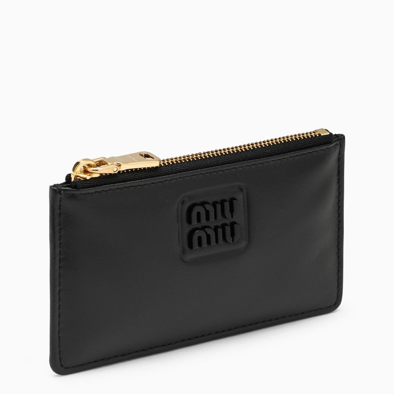 Black leather card holder with logo