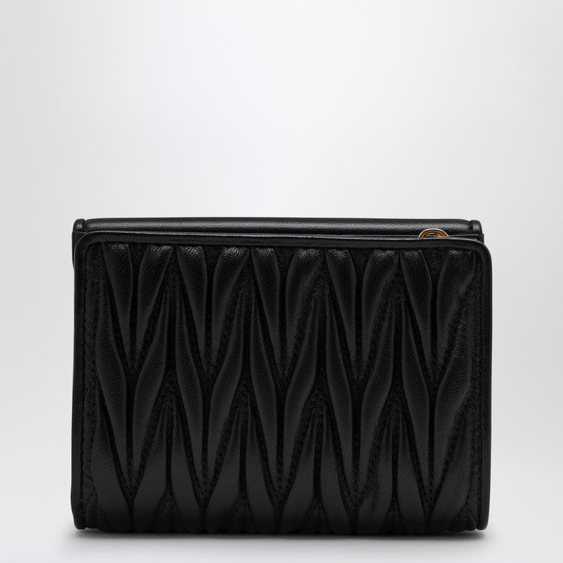 Black matelassé leather small wallet