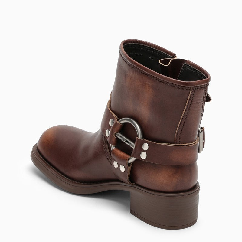 [WOMEN][NEW IN]Brown vintage-effect leather ankle boot