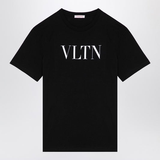 Black cotton T-shirt with VLTN logo