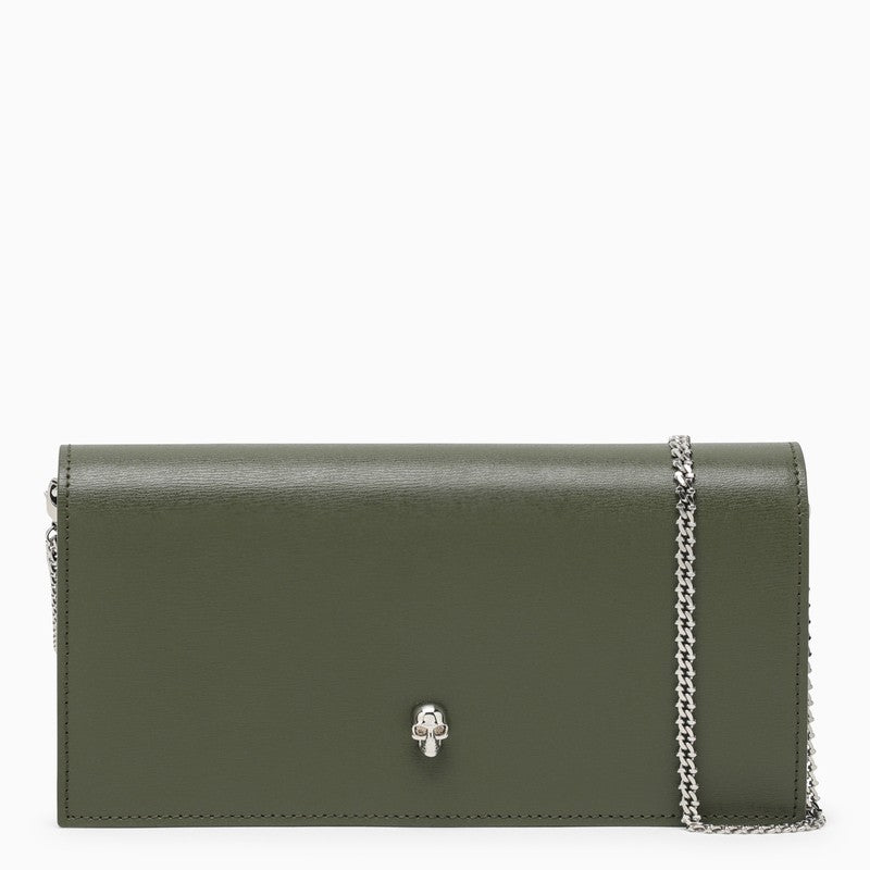 Khaki chain wallet in leather