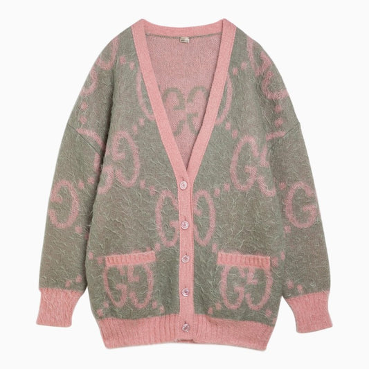 [WOMEN][NEW IN]Reversible cardigan with GG inlay grey/pink