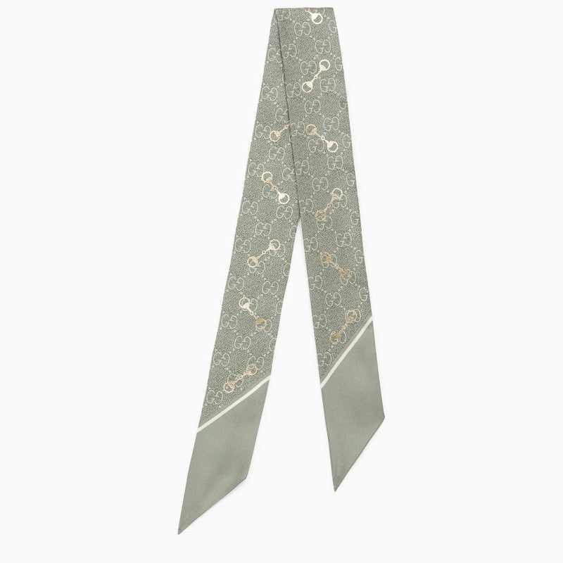 GG Horsebit print foulard with reseda-coloured edges