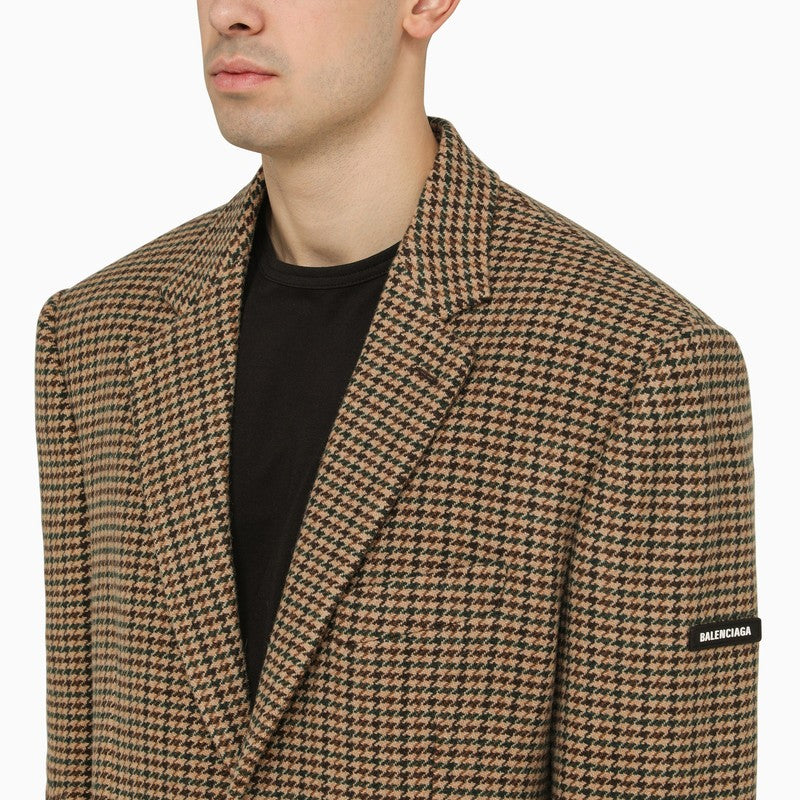 Beige houndstooth single-breasted jacket