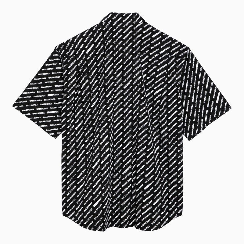 Black cotton button-down shirt with logo print