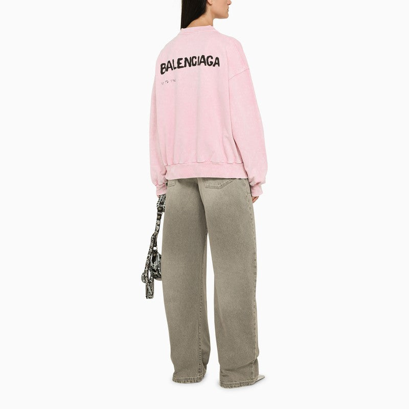 Washed-out pink crew-neck sweatshirt