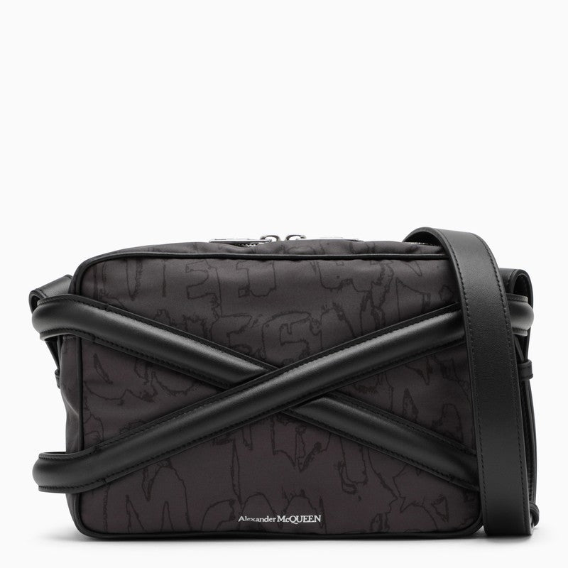 Black camera bag with leather details