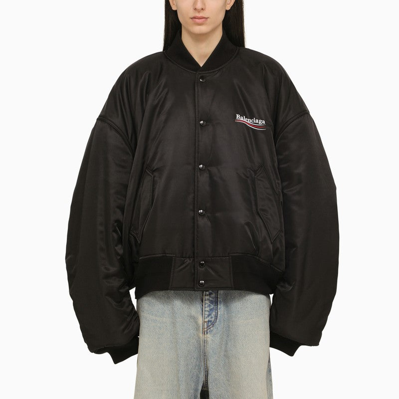 Black oversize nylon bomber jacket