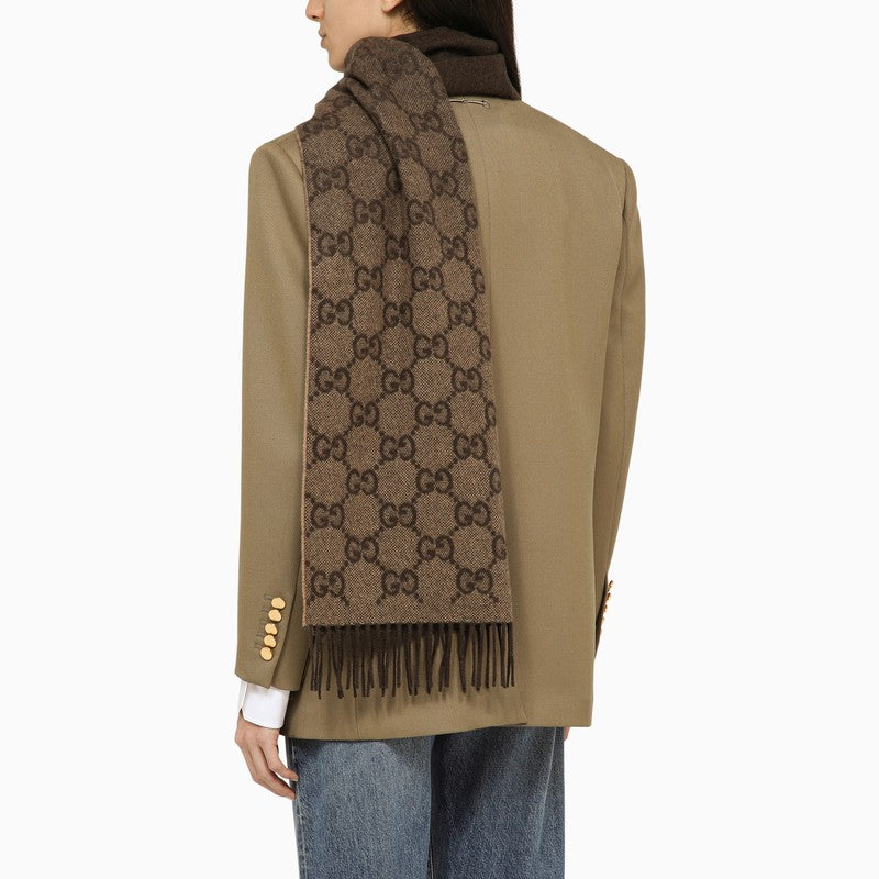 Beige/brown cashmere scarf with logo