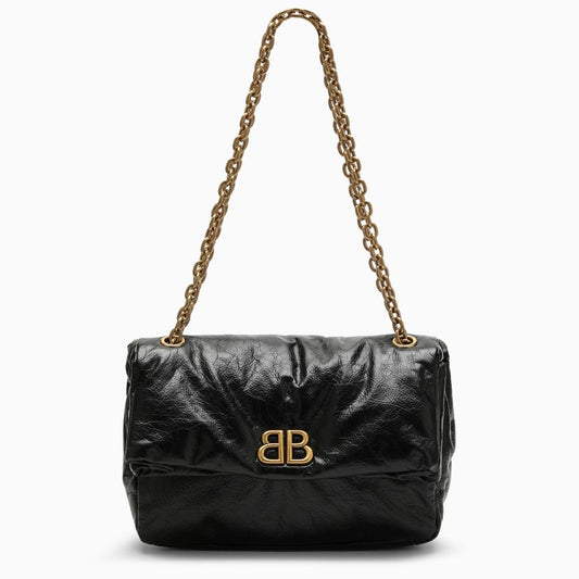 Black leather small Monaco bag with chain