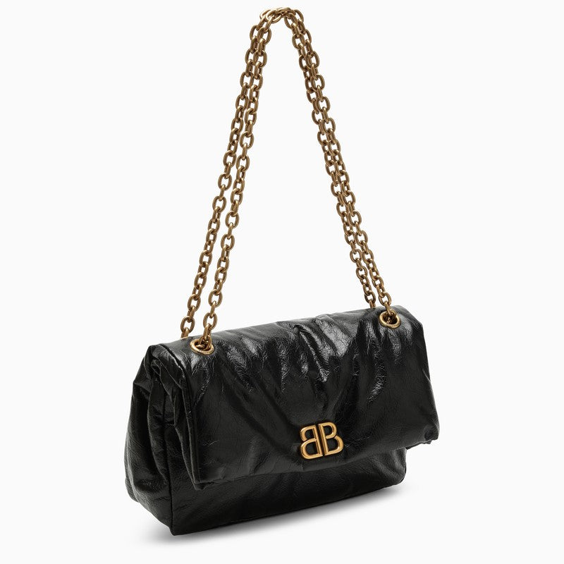 Black leather small Monaco bag with chain