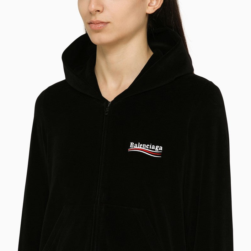 Black cotton zip sweatshirt with logo