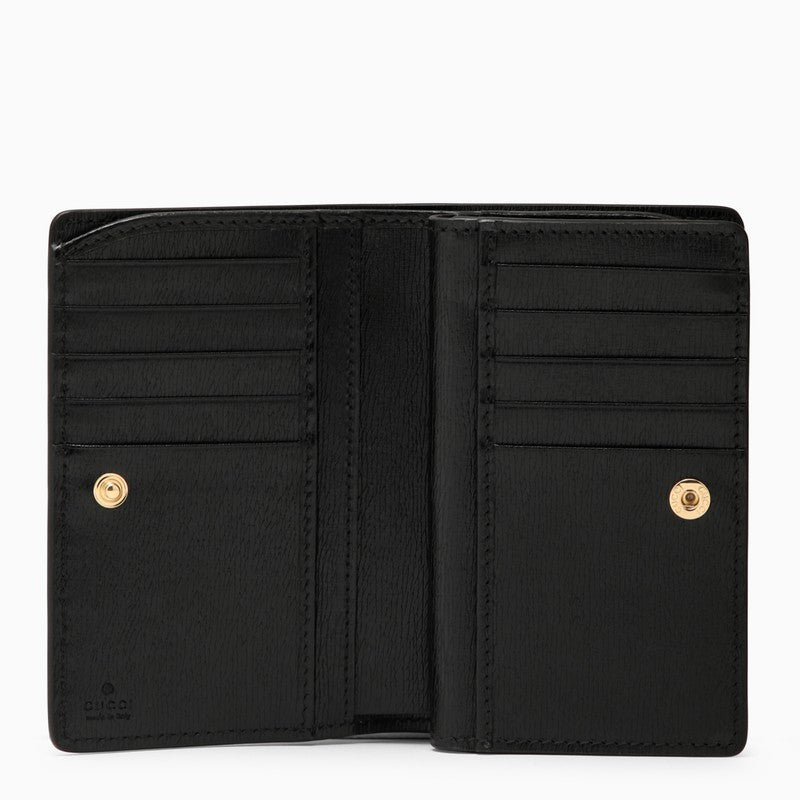 Black leather wallet with zip and logo