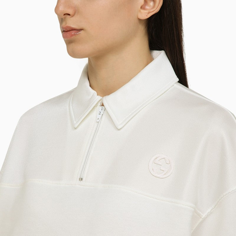 White cotton polo shirt with web detail