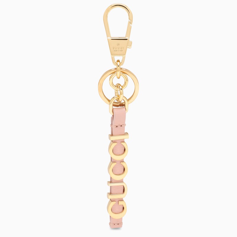 Pink and gold leather keyring with logo