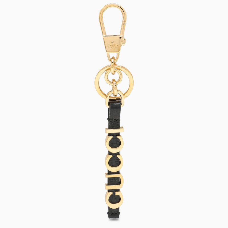 Black and gold leather keyring with logo