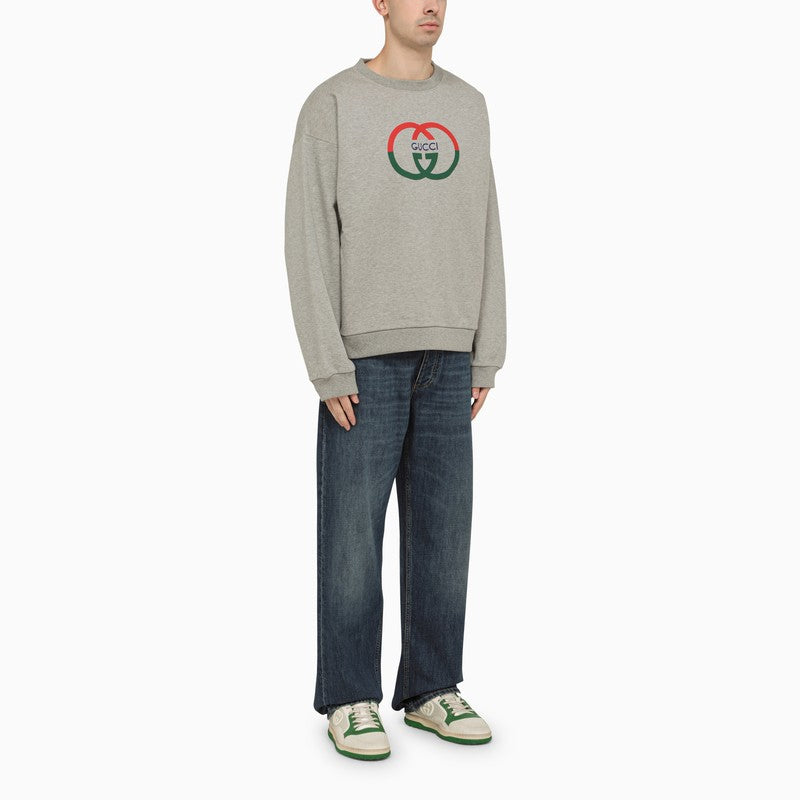 Grey cotton crewneck sweatshirt with logo