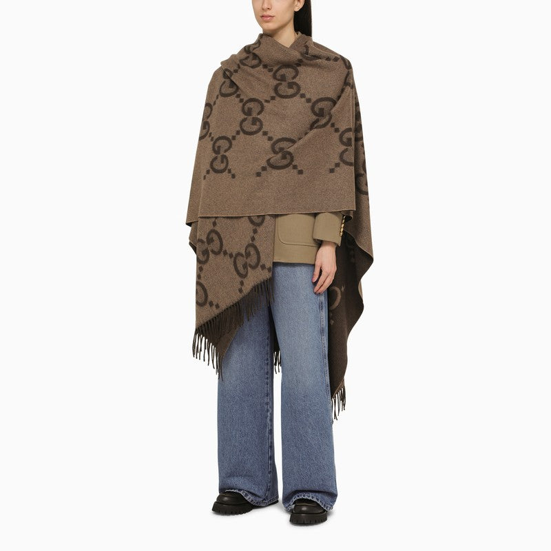 Beige/brown reversible Jumbo cashmere cape