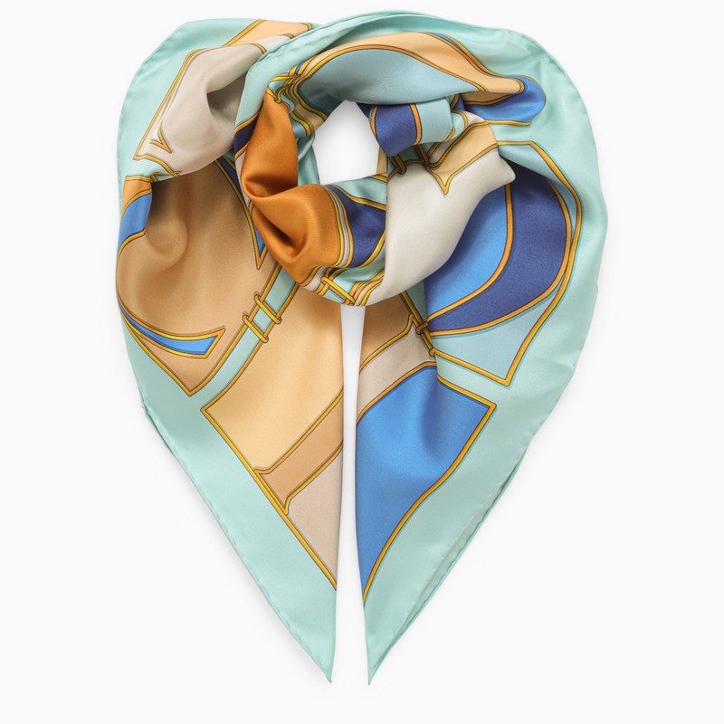 Multicoloured light blue silk scarf