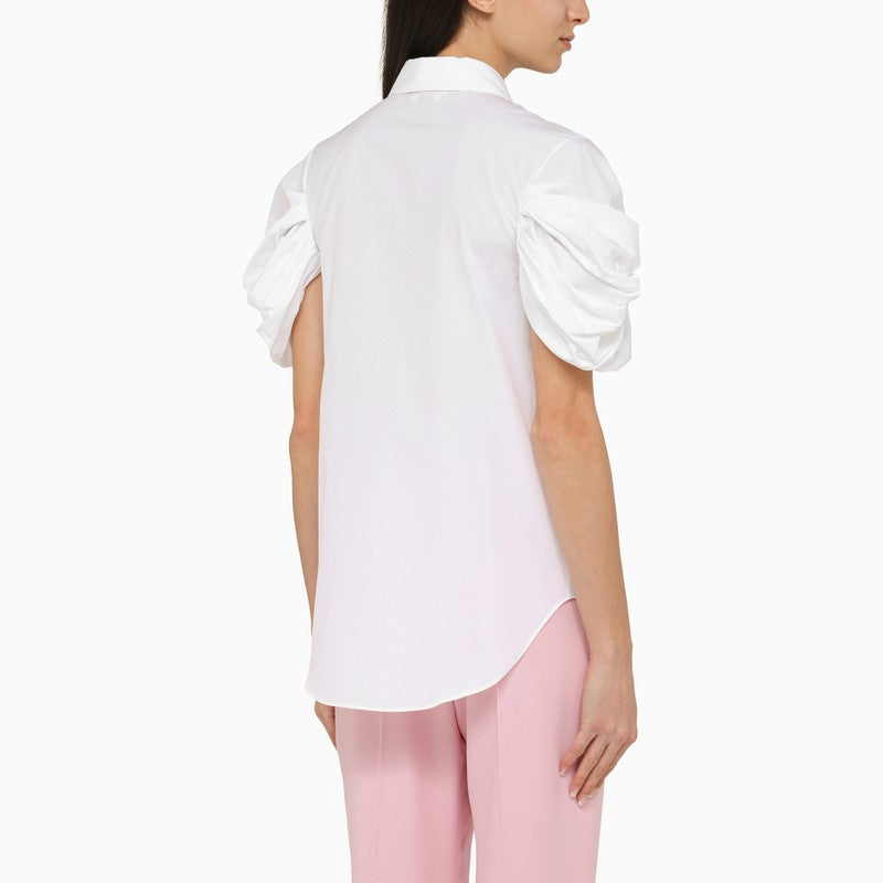 Short-sleeved cotton white shirt with detailing