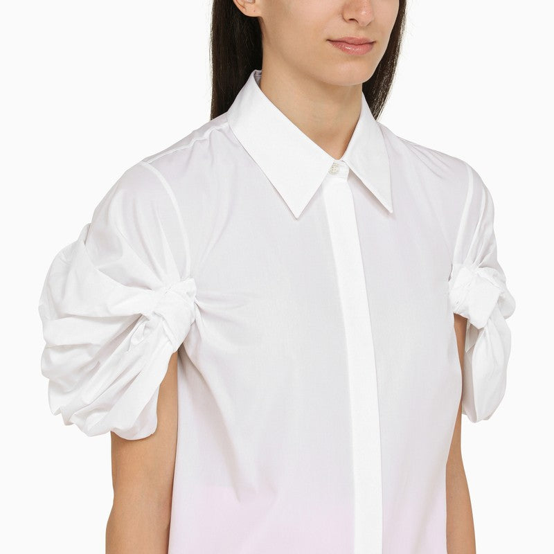 Short-sleeved cotton white shirt with detailing
