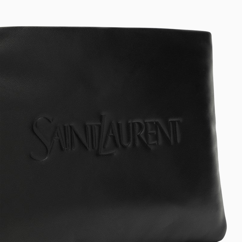 Black padded leather clutch bag with logo