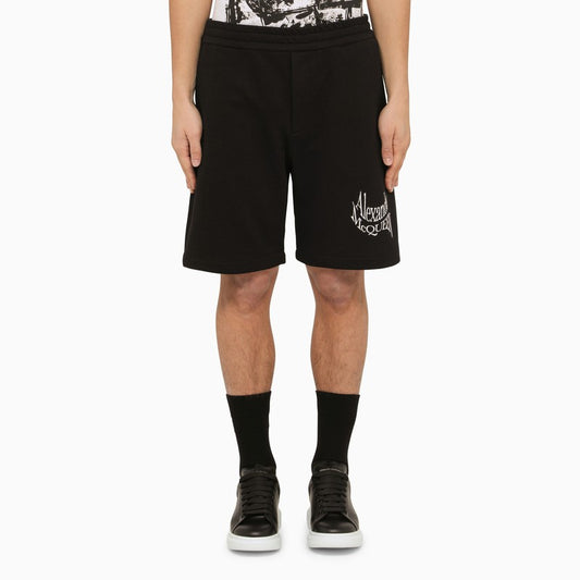 Black bermuda shorts with distorted logo