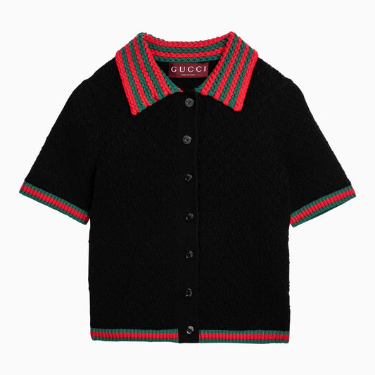 Black short-sleeved polo shirt with web motif