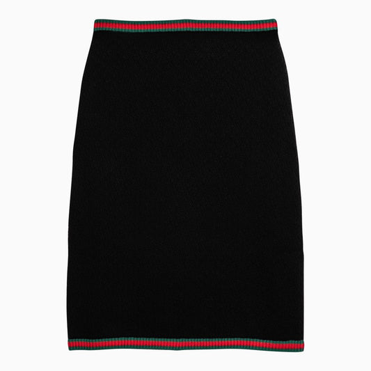 Black cotton lace midi skirt with web motif