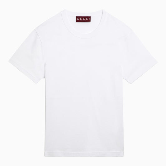 White cotton crew-neck T-shirt with web detail