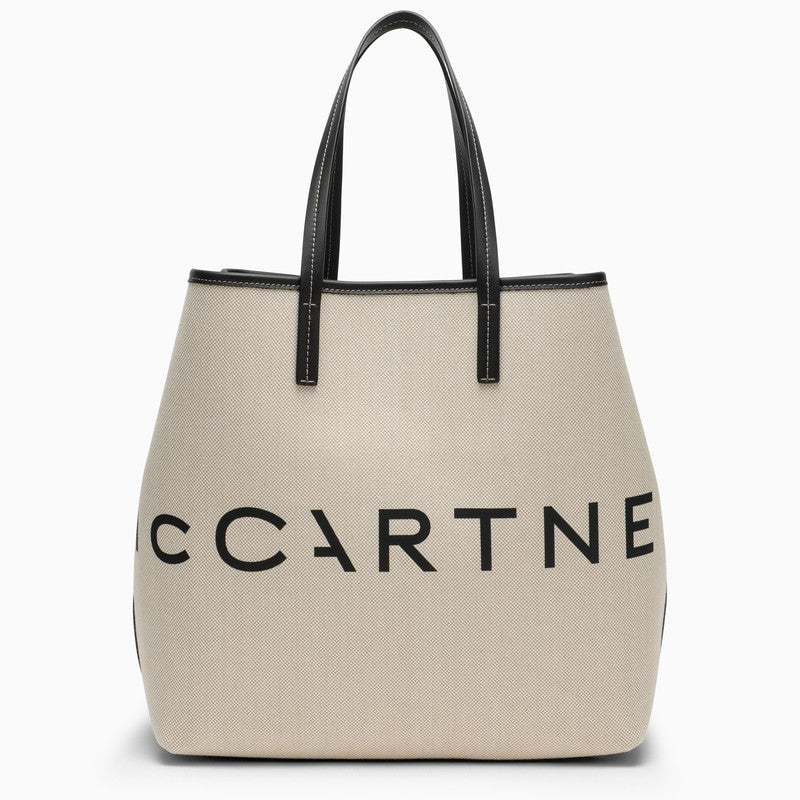 Ecru cotton-blend tote bag with logo