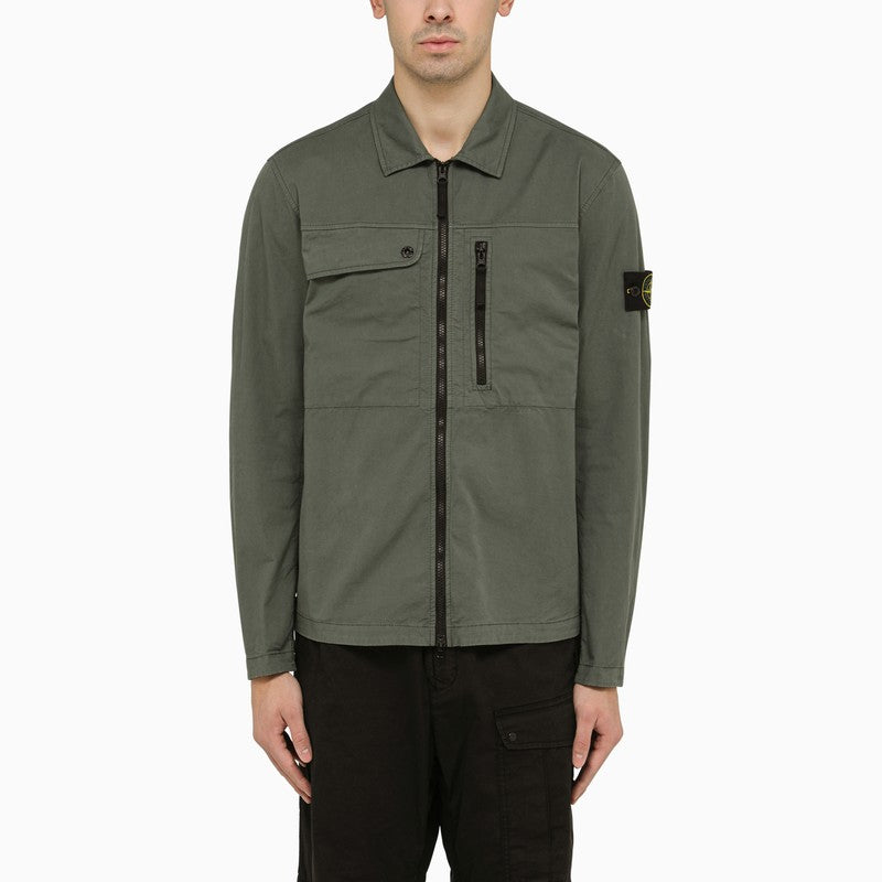 Shirt jacket in moss-coloured technical cotton