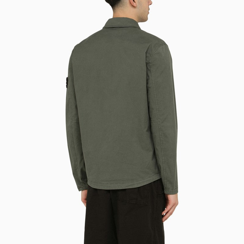 Shirt jacket in moss-coloured technical cotton