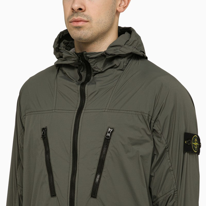 Moss-coloured logo packable jacket