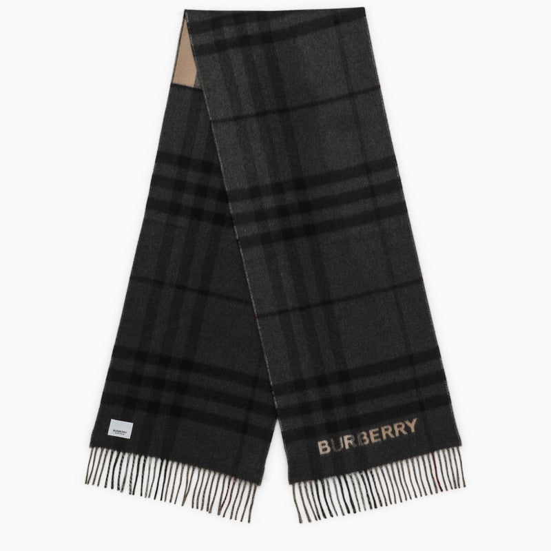 Beige/black cashmere scarf with Check pattern