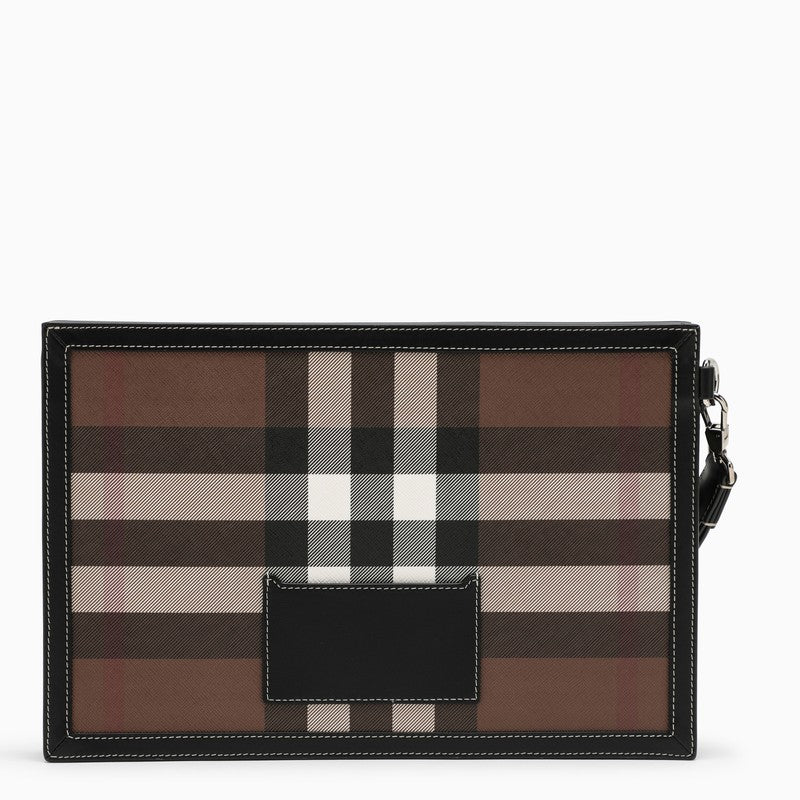 Leather zipped envelope with tartan pattern