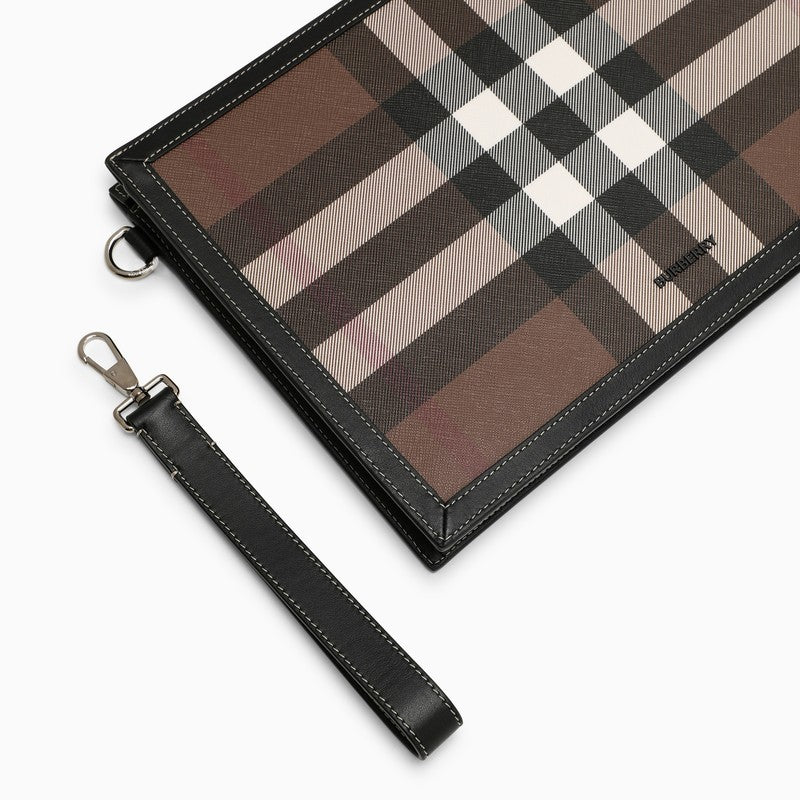 Leather zipped envelope with tartan pattern