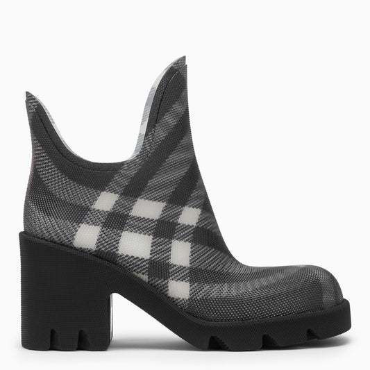 Marsh black rubber ankle boots with check pattern