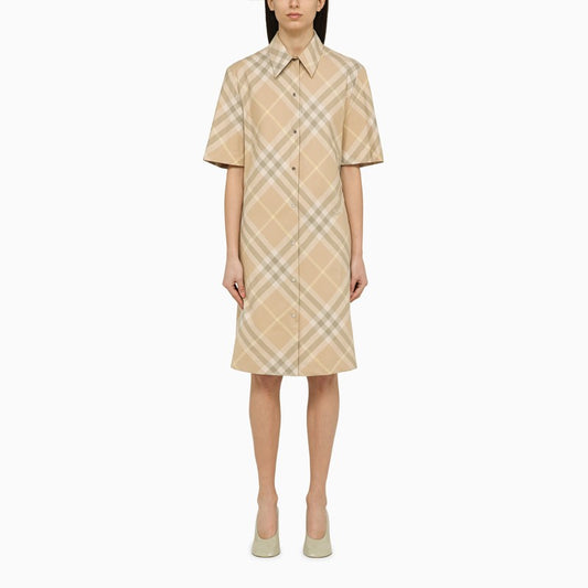 Check pattern cotton chemisier dress
