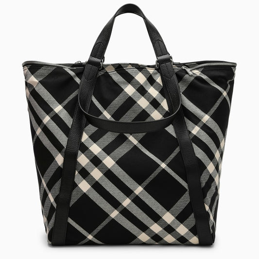 [MEN][NEW IN]Black/calico cotton-blend tote bag with Check pattern