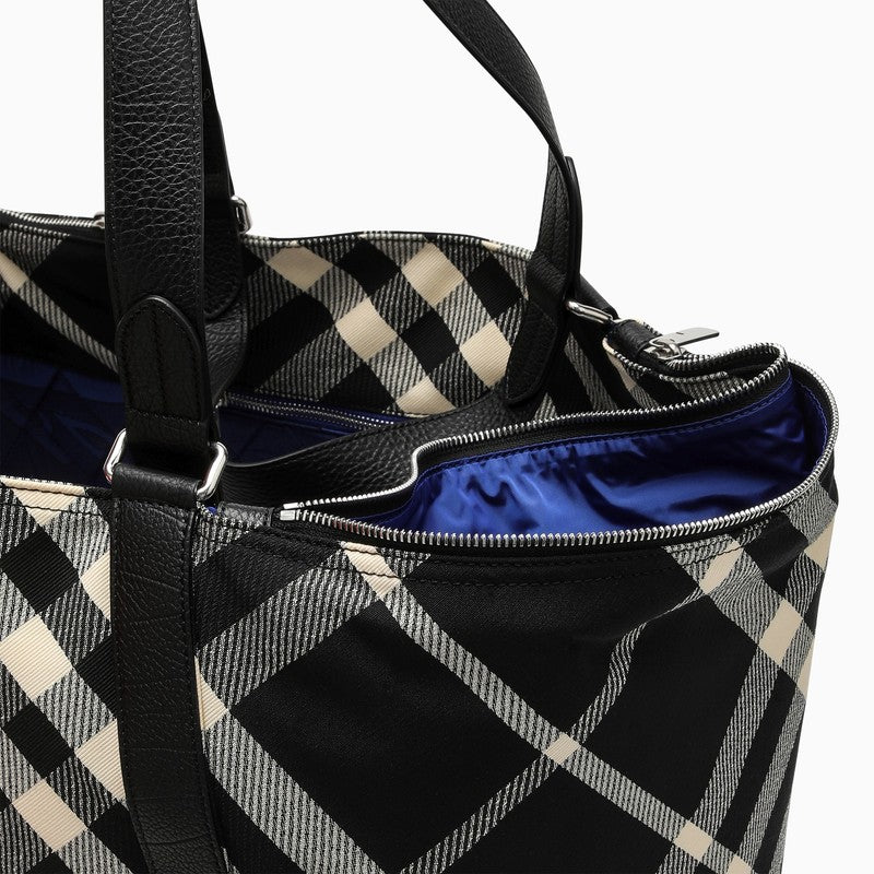 [MEN][NEW IN]Black/calico cotton-blend tote bag with Check pattern