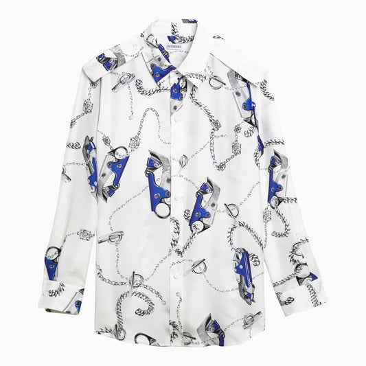 White shirt with blue silk pattern